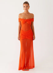 Charming Off Shoulder Maxi Dress - Orange