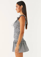 Mali Shirred Mini Dress - Checker