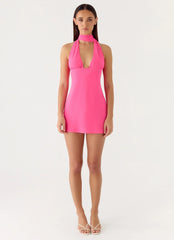 Melisande Scarf Neck Mini Dress - Fuchsia