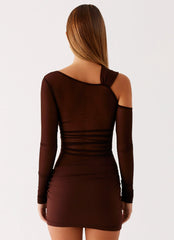 Ophelie Asymmetric Long Sleeve Mini Dress - Chocolate