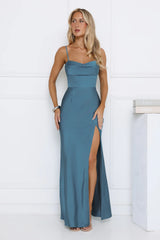 Formal Dream Satin Maxi Dress Teal