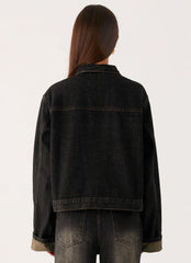 Back Again Oversized Denim Jacket - Acid Charcoal