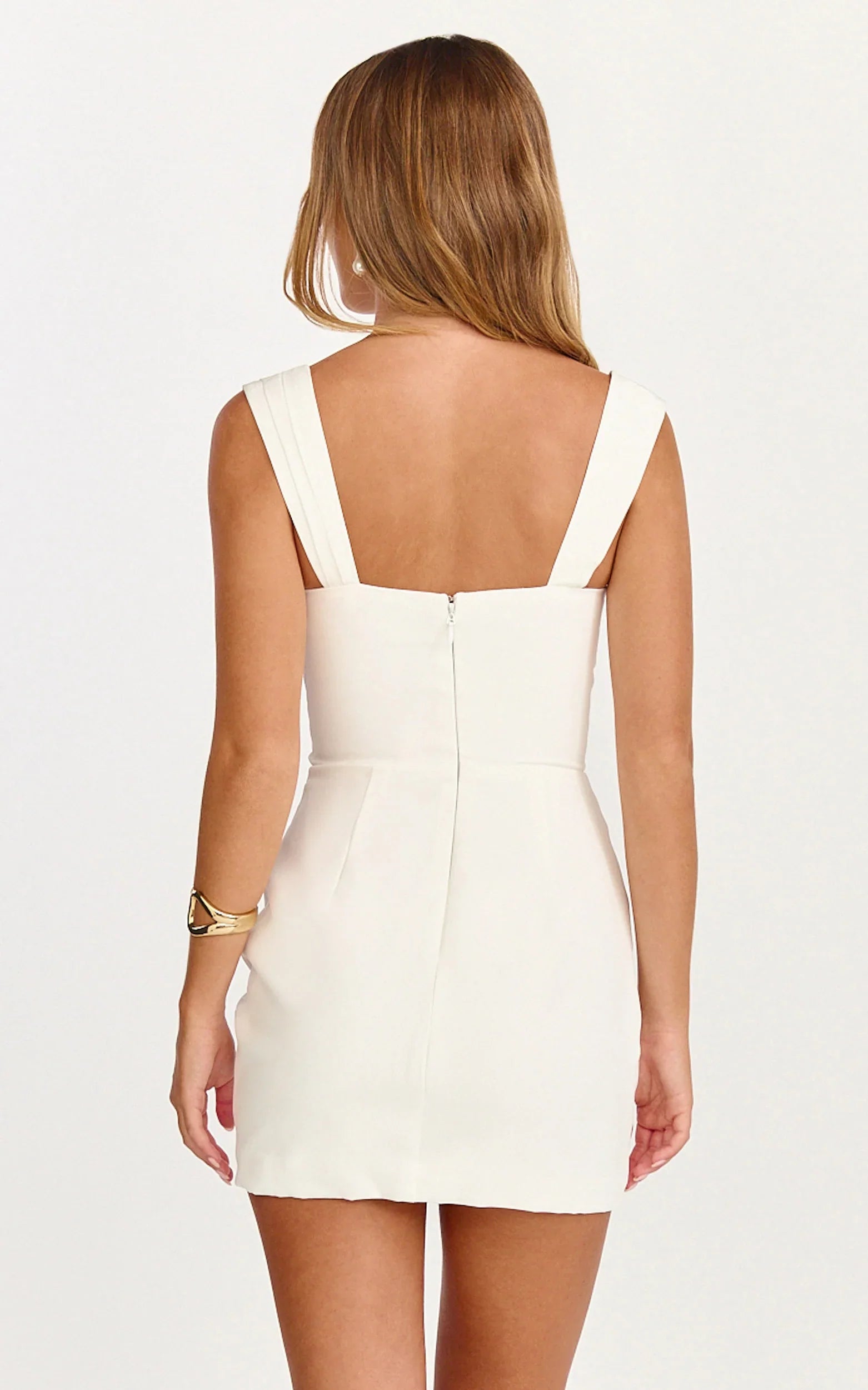 Kenna Mini Dress - Gathered Bust Tucked Waist Dress in Off White