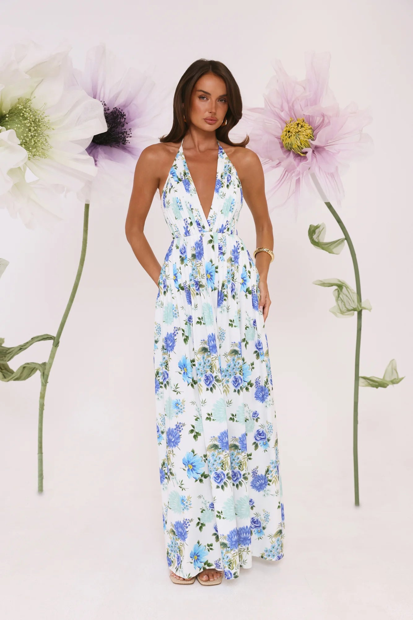 Garden Of Light Halter Maxi Dress Blue
