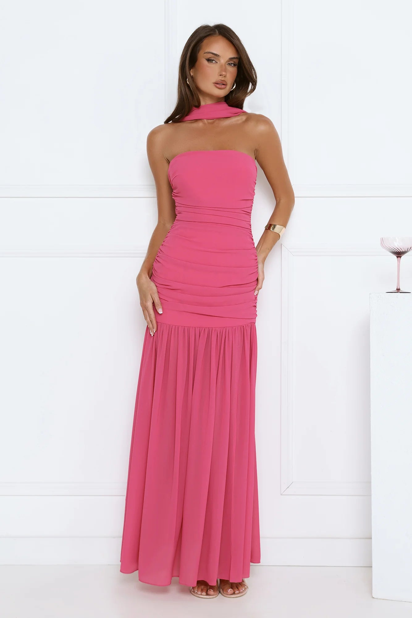 Soirée Glow Strapless Maxi Dress Pink