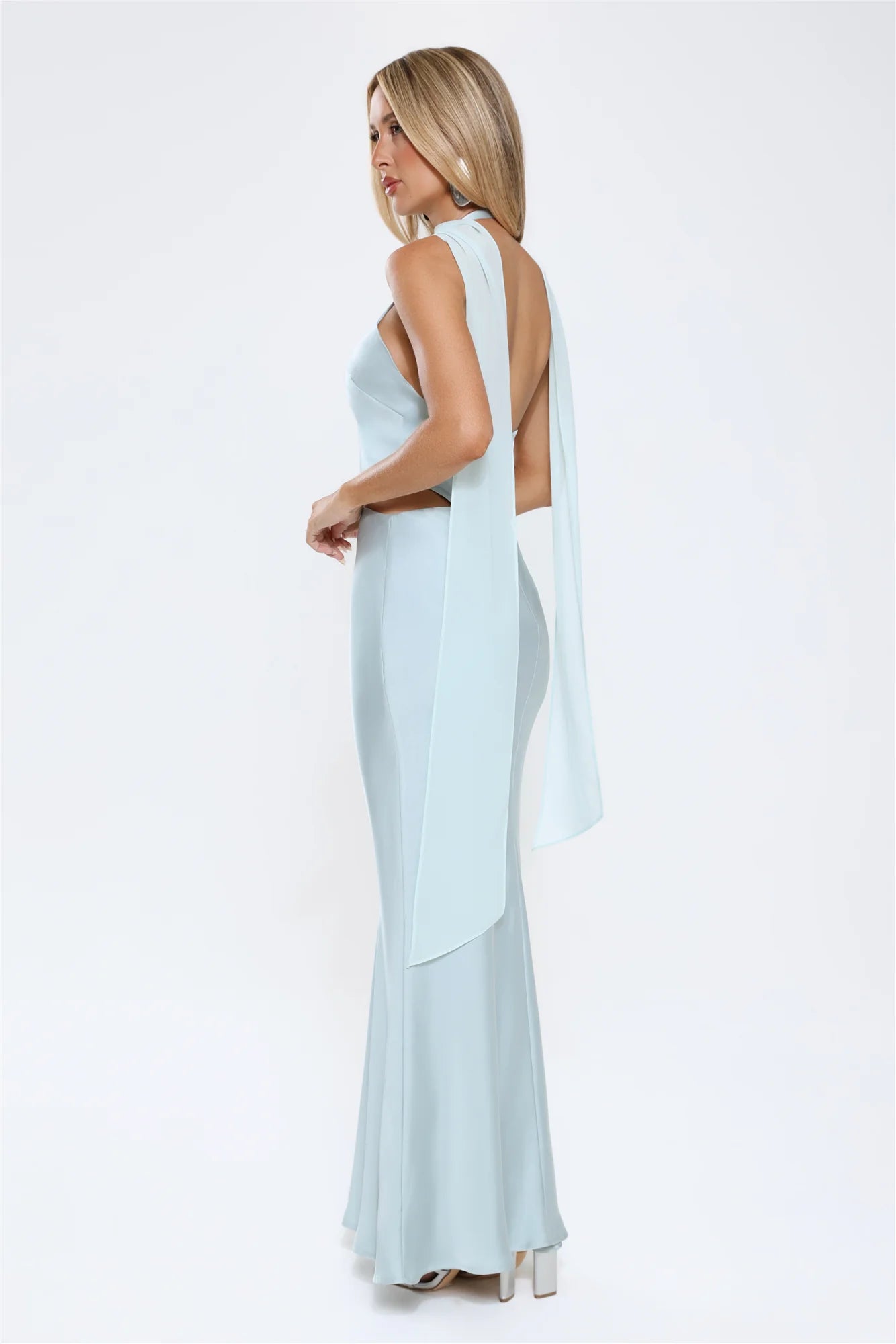 Luxe Obsession Halter Satin Maxi Dress Seafoam