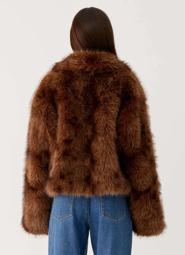 Miccy Cropped Fur Coat - Chocolate