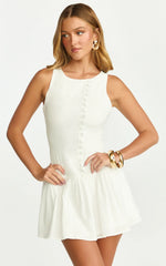 Cortez Mini Dress - High Neck Button Down Dress in White