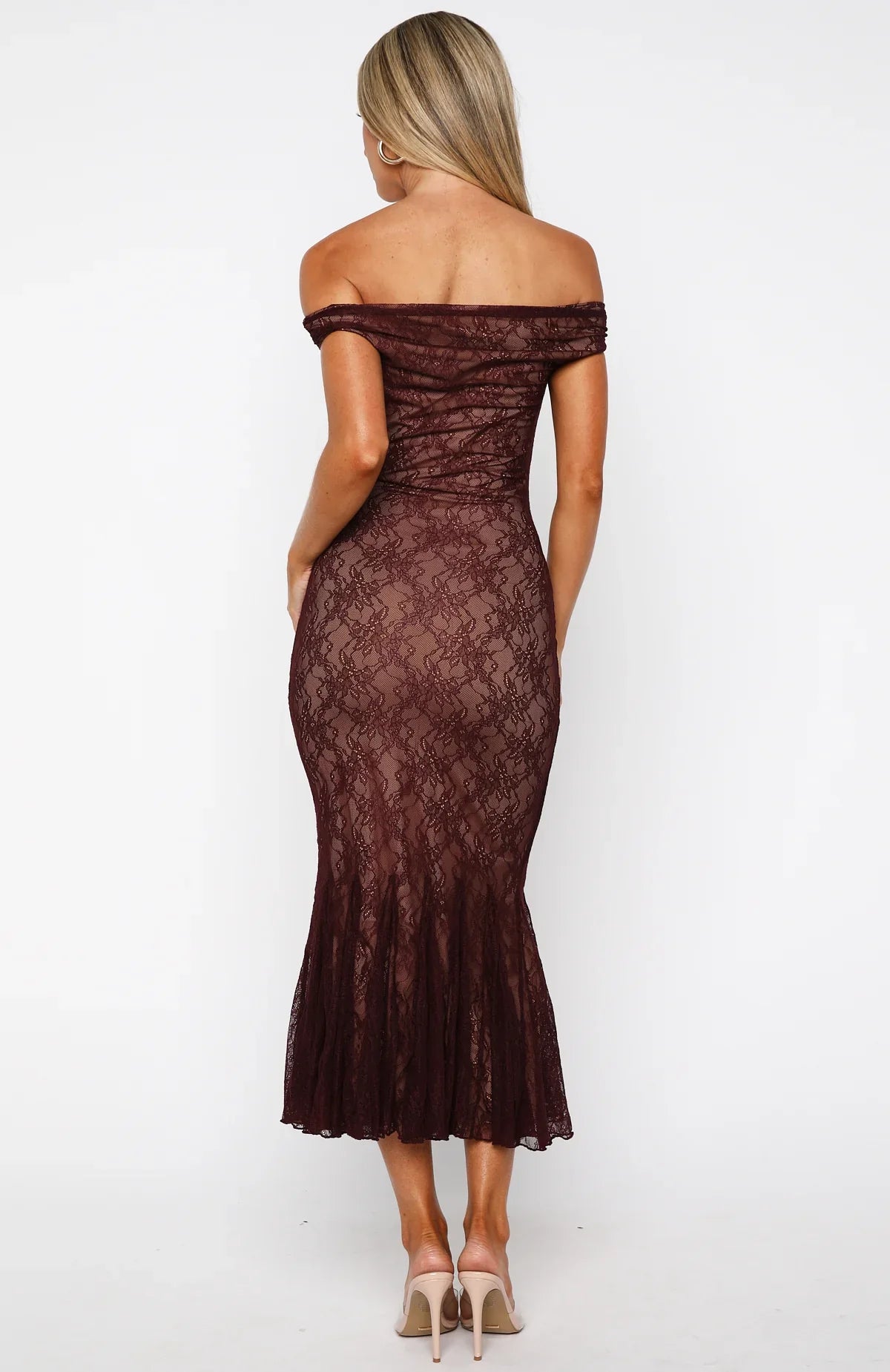 Defied The Odds Off Shoulder Lace Maxi Dress Wine