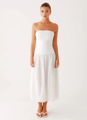 Cherry Skies Midi Dress - White