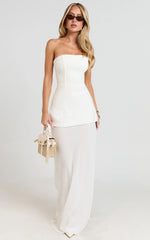 Keyla Maxi Dress - Strapless Contrast Skirt Dress in Ivory