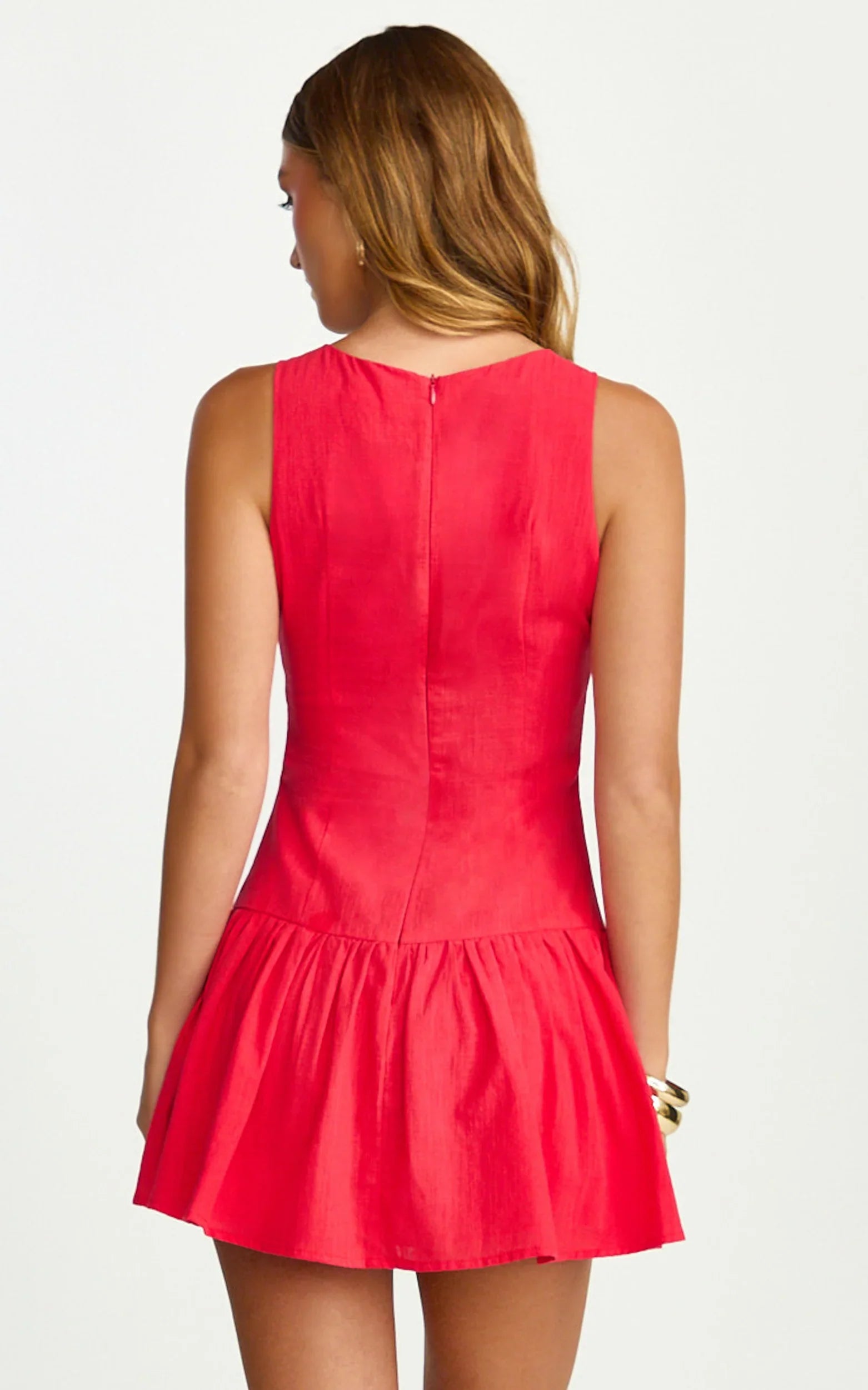 Cortez Mini Dress - High Neck Button Down Dress in Red