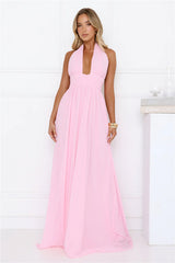Rosé Opulence Halter Maxi Dress Pink