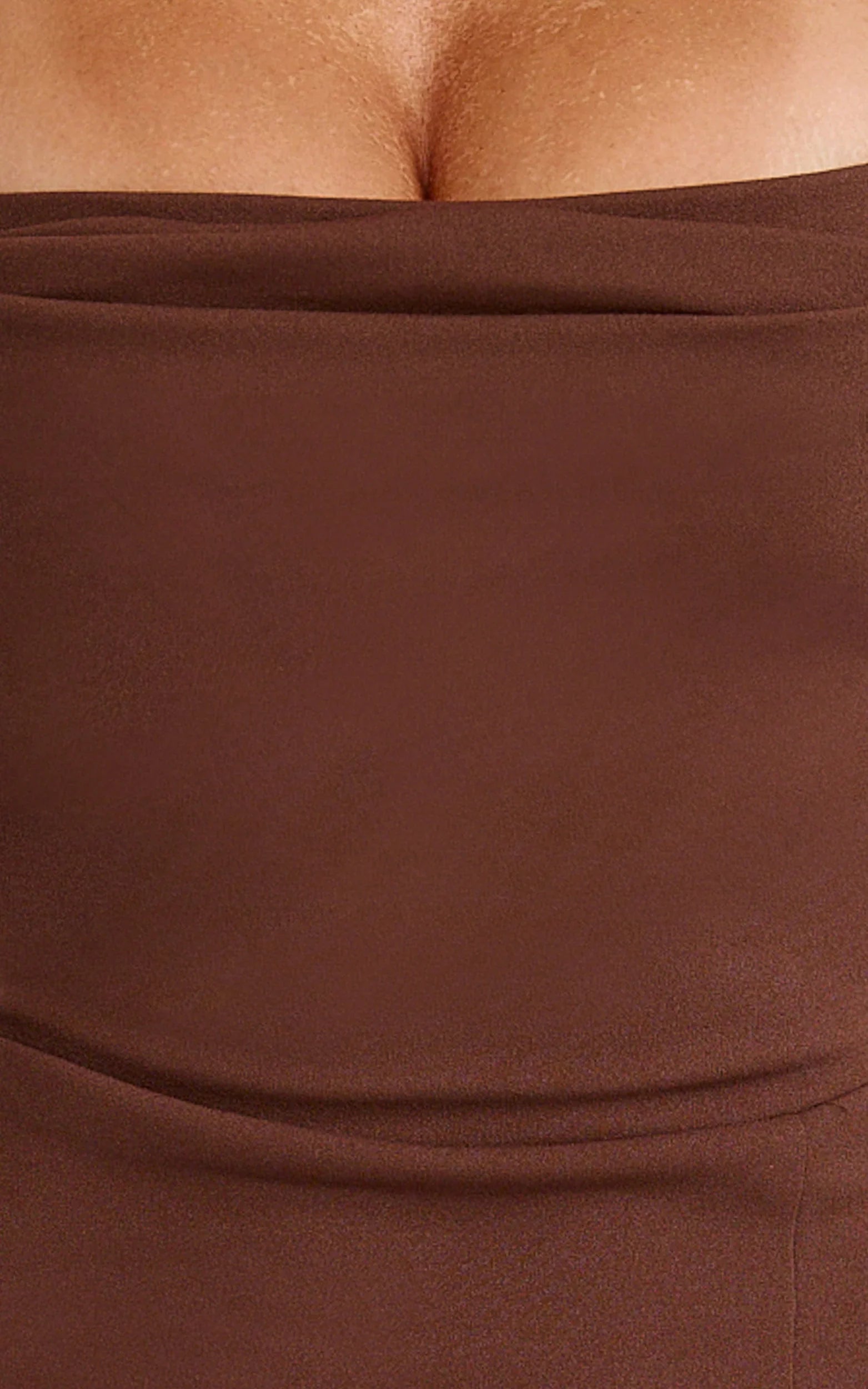 Donna Maxi Dress - Cowl Neck Column High Split Dress in Chocolate