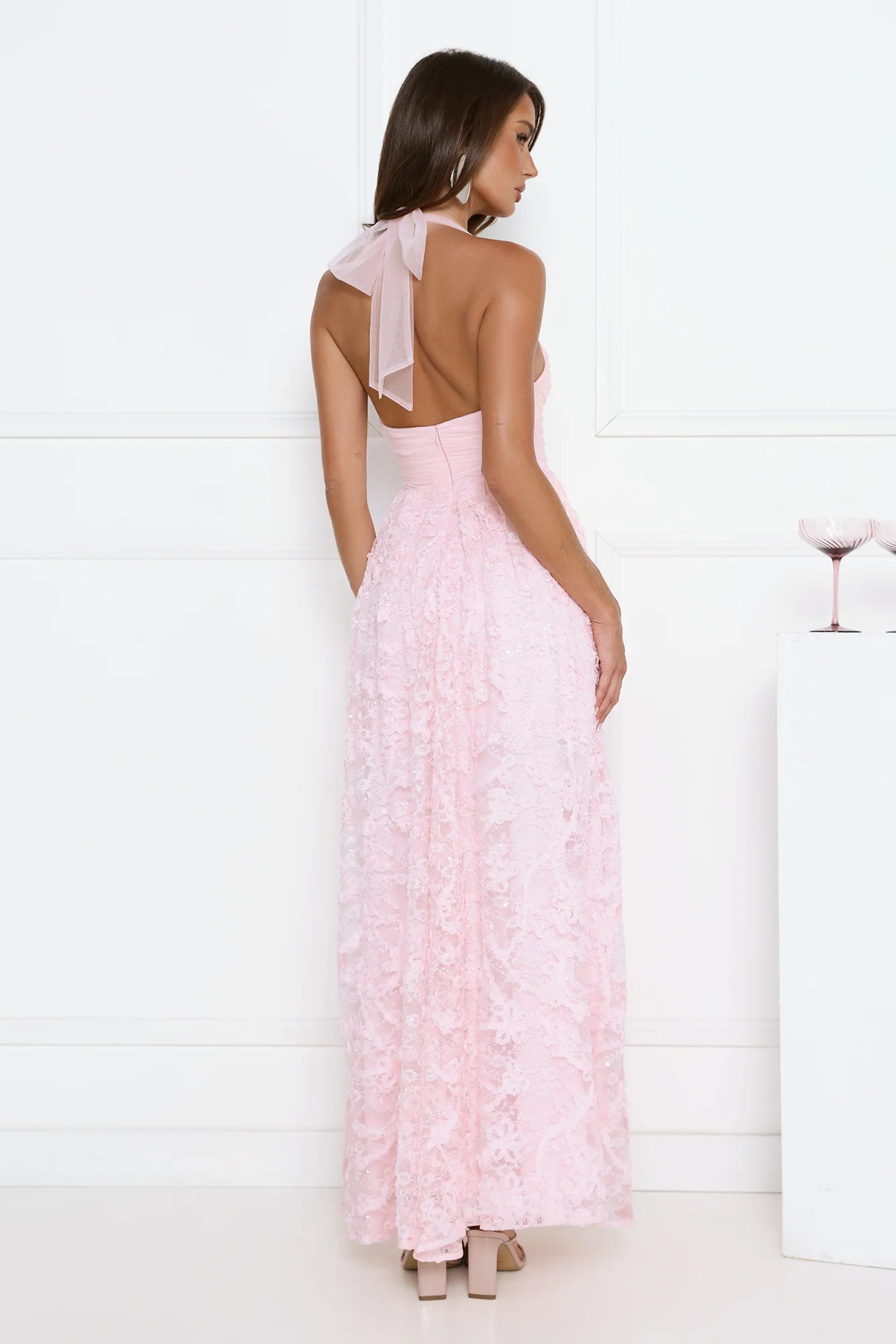 Magnetic Luxe Halter Maxi Dress Pink
