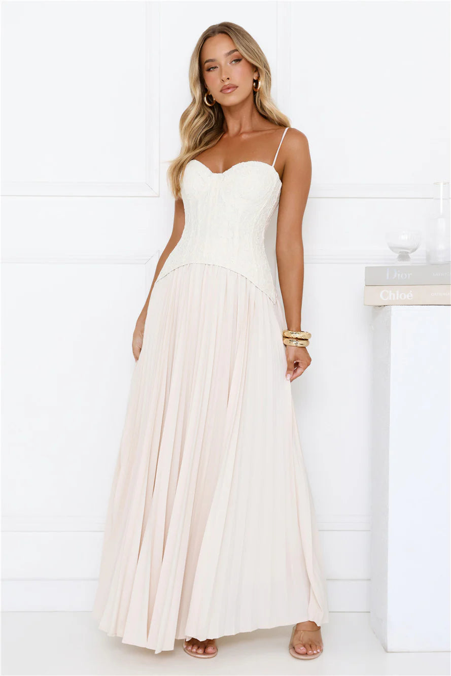 Antique Roses Lace Maxi Dress Cream