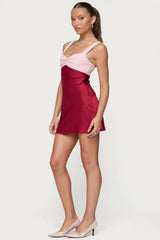 Contrast Satin Effect Mini Dress