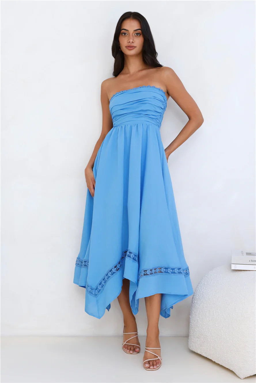 Visit The Moon Strapless Midi Dress Yellow