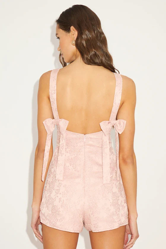 Nazira Light Pink Jacquard Bow Skort Romper