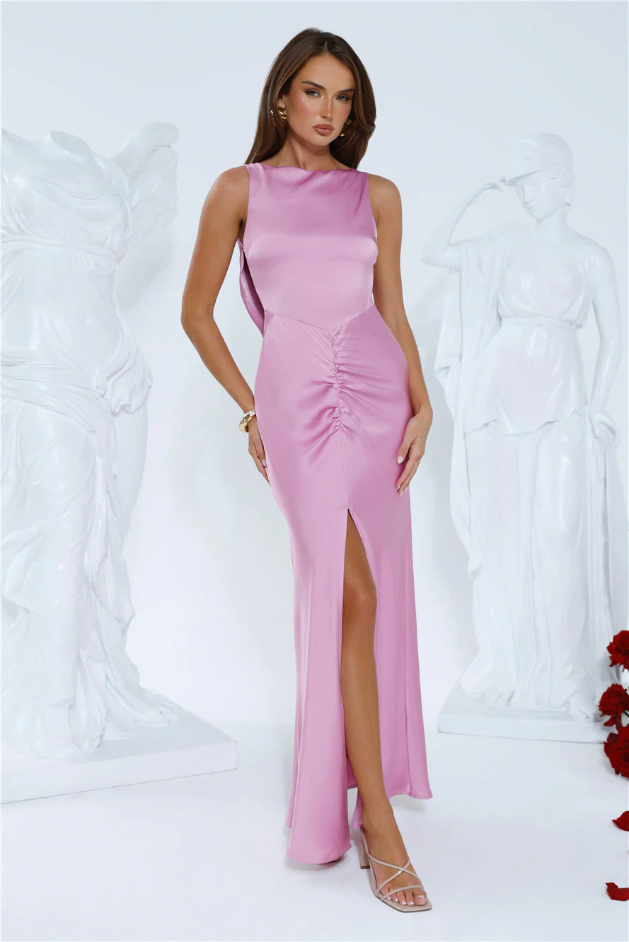 Icon In Action Satin Maxi Dress Pink