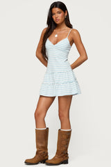 Tiered Ruffle Striped Mini Dress