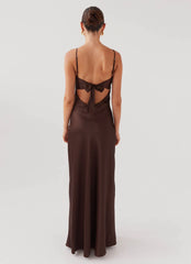 Flora Satin Maxi Dress - Chocolate
