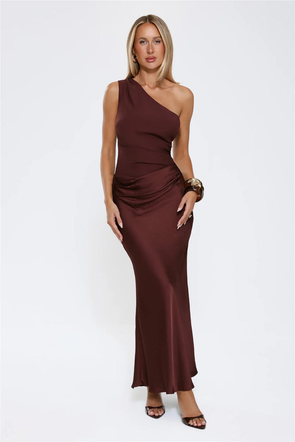 Starlit Darling Satin Maxi Dress Brown