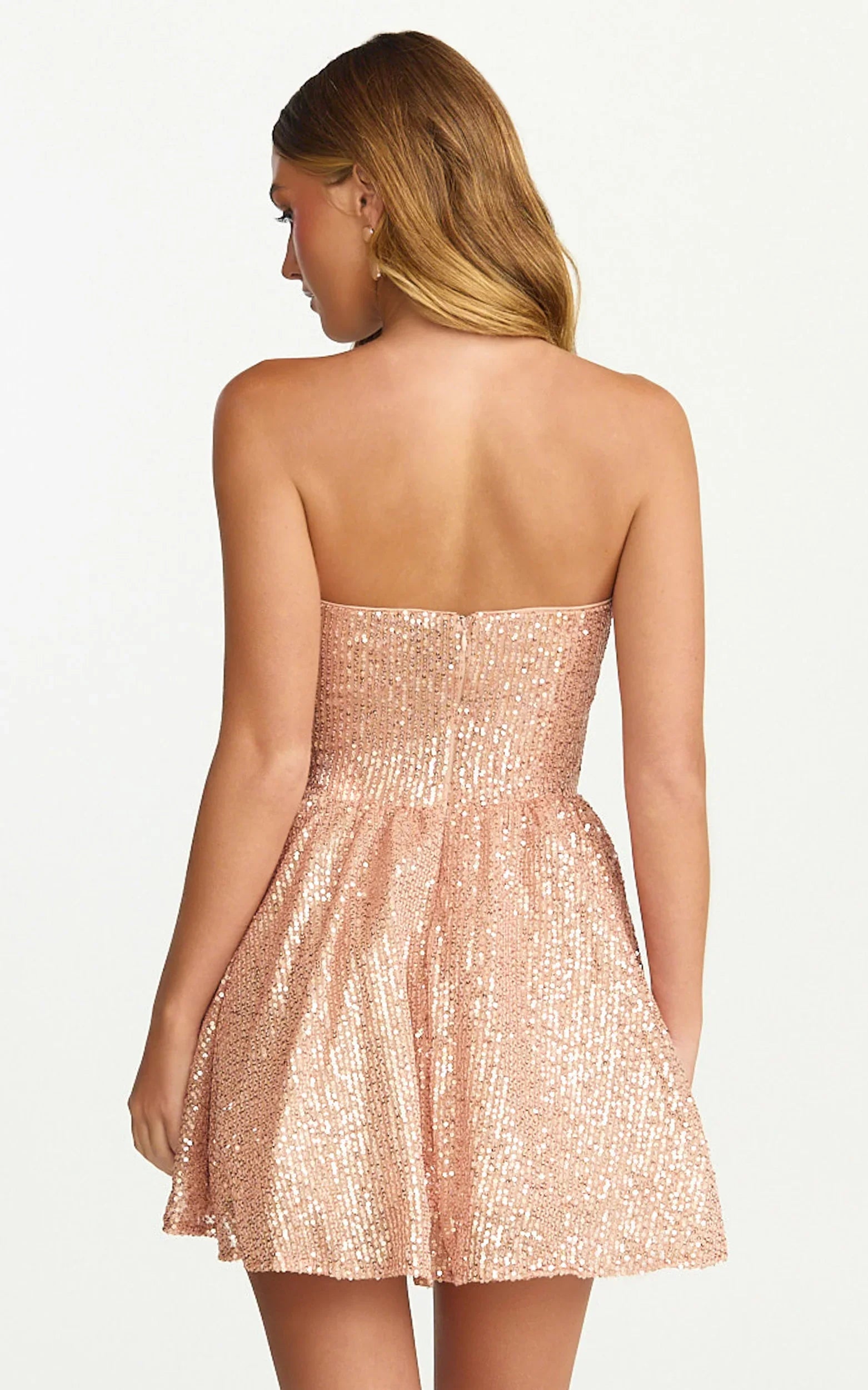 Hana Mini Dress - Strapless Fit And Flare Sequin Dress in Rose Gold