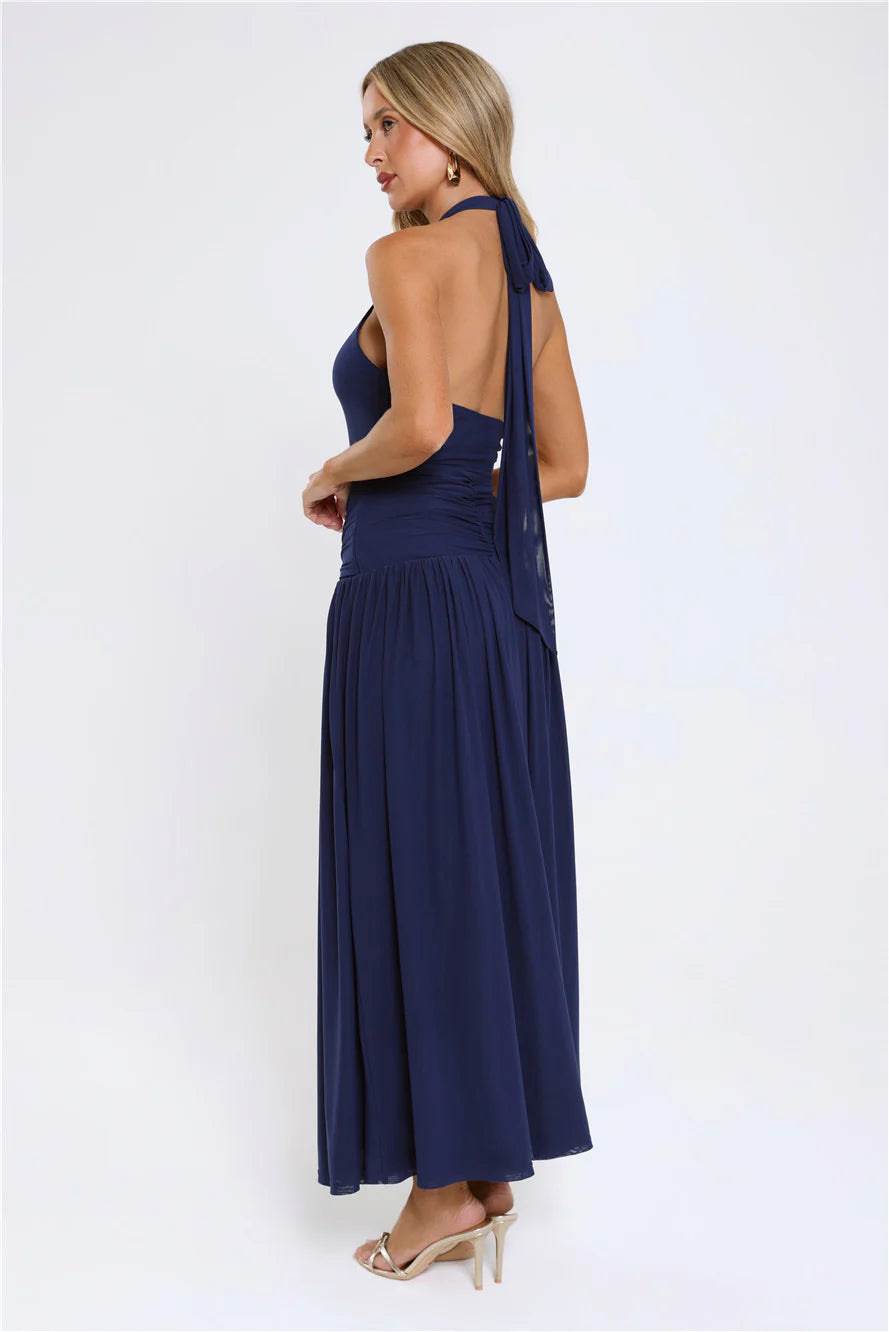 Temptation Muse Halter Maxi Dress Navy