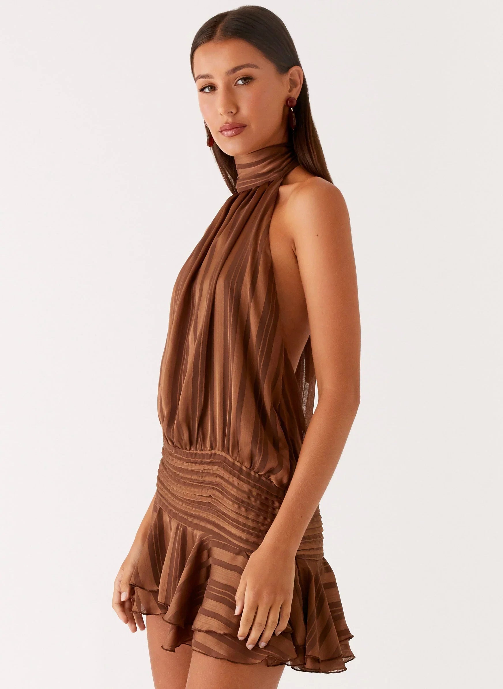 Willow Chiffon Mini Dress - Chocolate