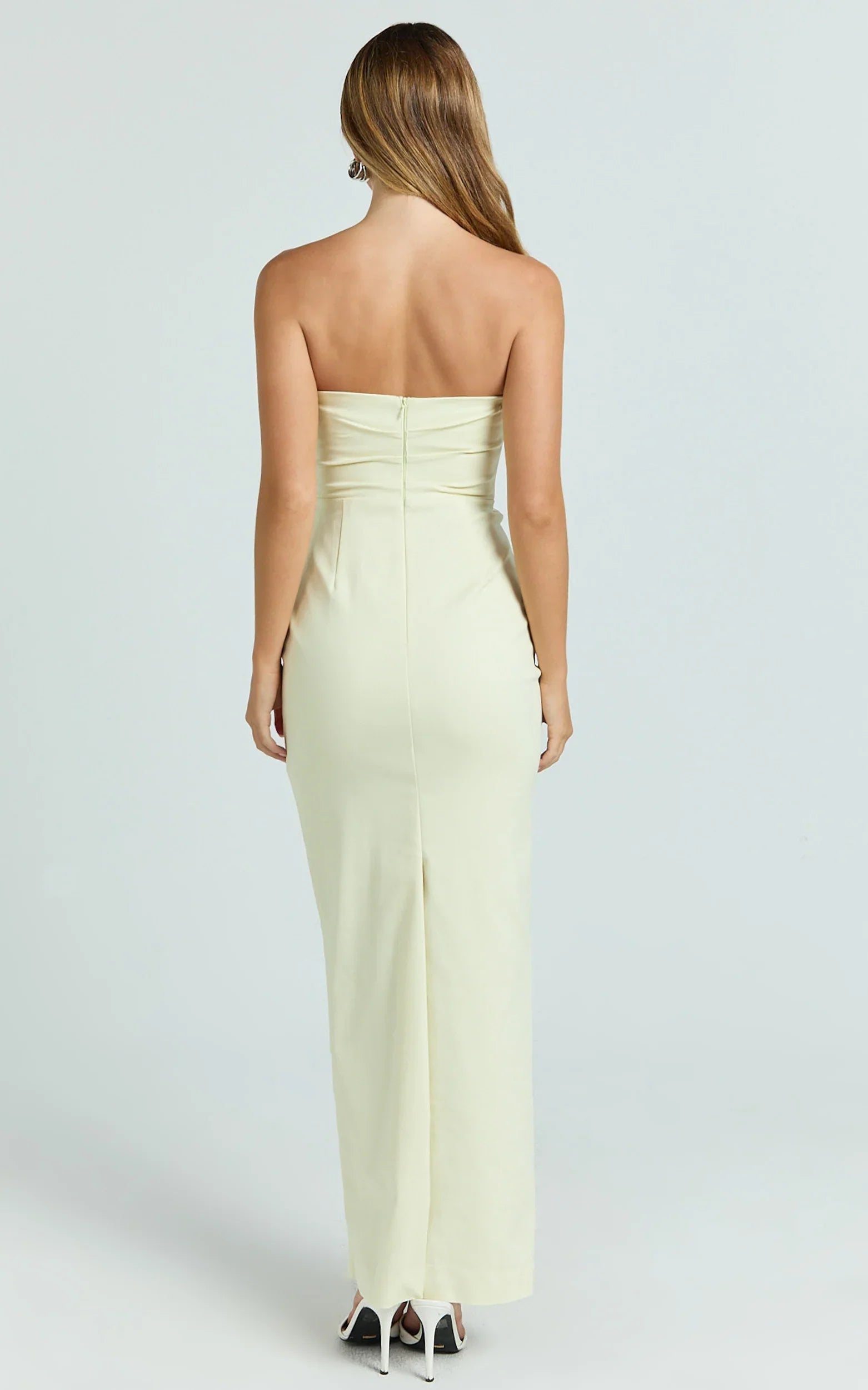 Jamie Maxi Dress - Strapless Ruched Fitted Column Dress in Lemon