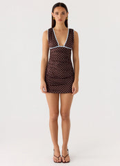 Options Mini Dress - Chocolate Blue Dot