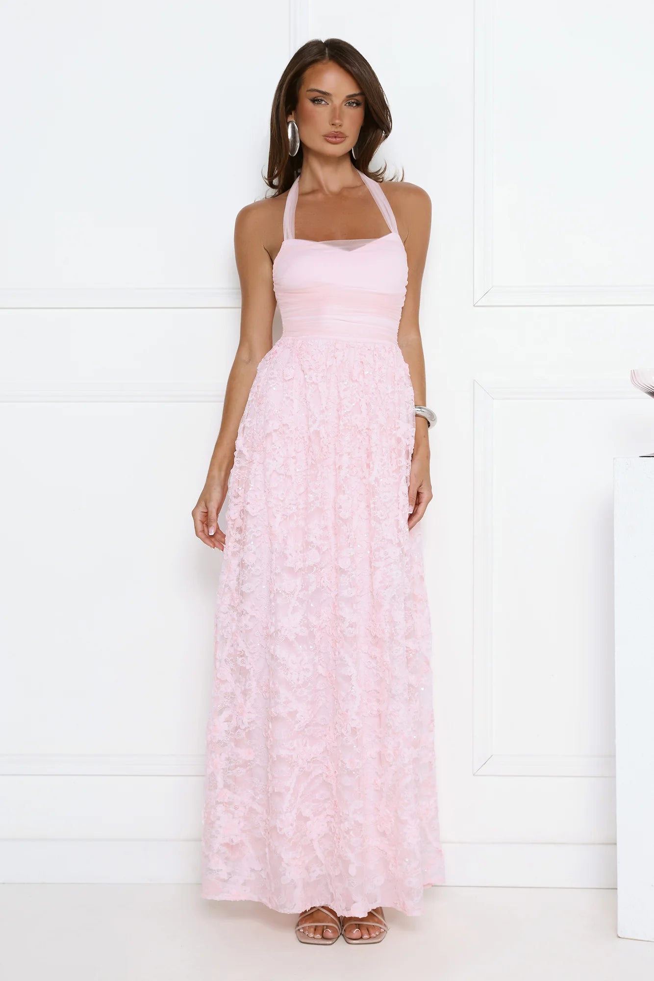 Magnetic Luxe Halter Maxi Dress Pink