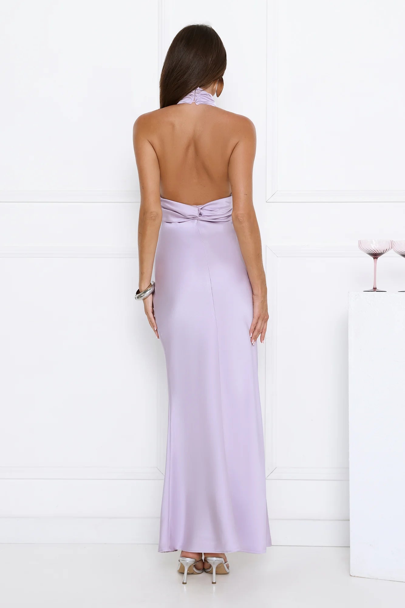 Summer Flame Kiss Halter Satin Maxi Dress Lilac