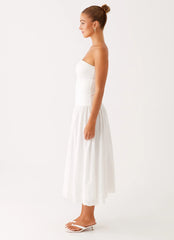 Cherry Skies Midi Dress - White