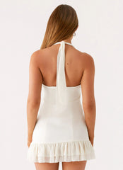 Lets Pretend Halterneck Mini Dress - Cream