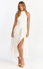Anya Midi Dress - Halter Neck Ruched Drop Waist Dress in White