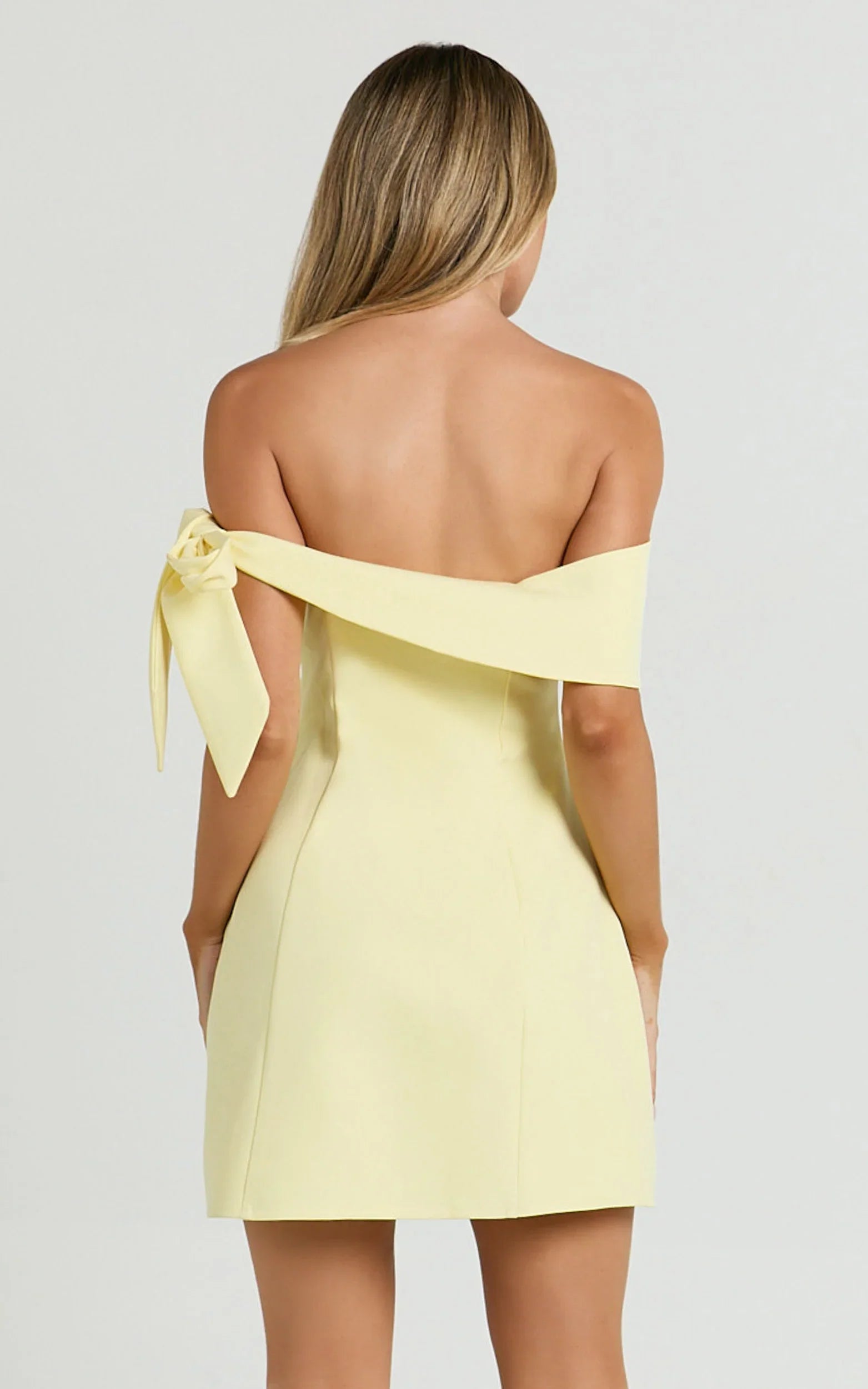 Cecilia Mini Dress - Off Shoulder Tie Detail Dress in Lemon