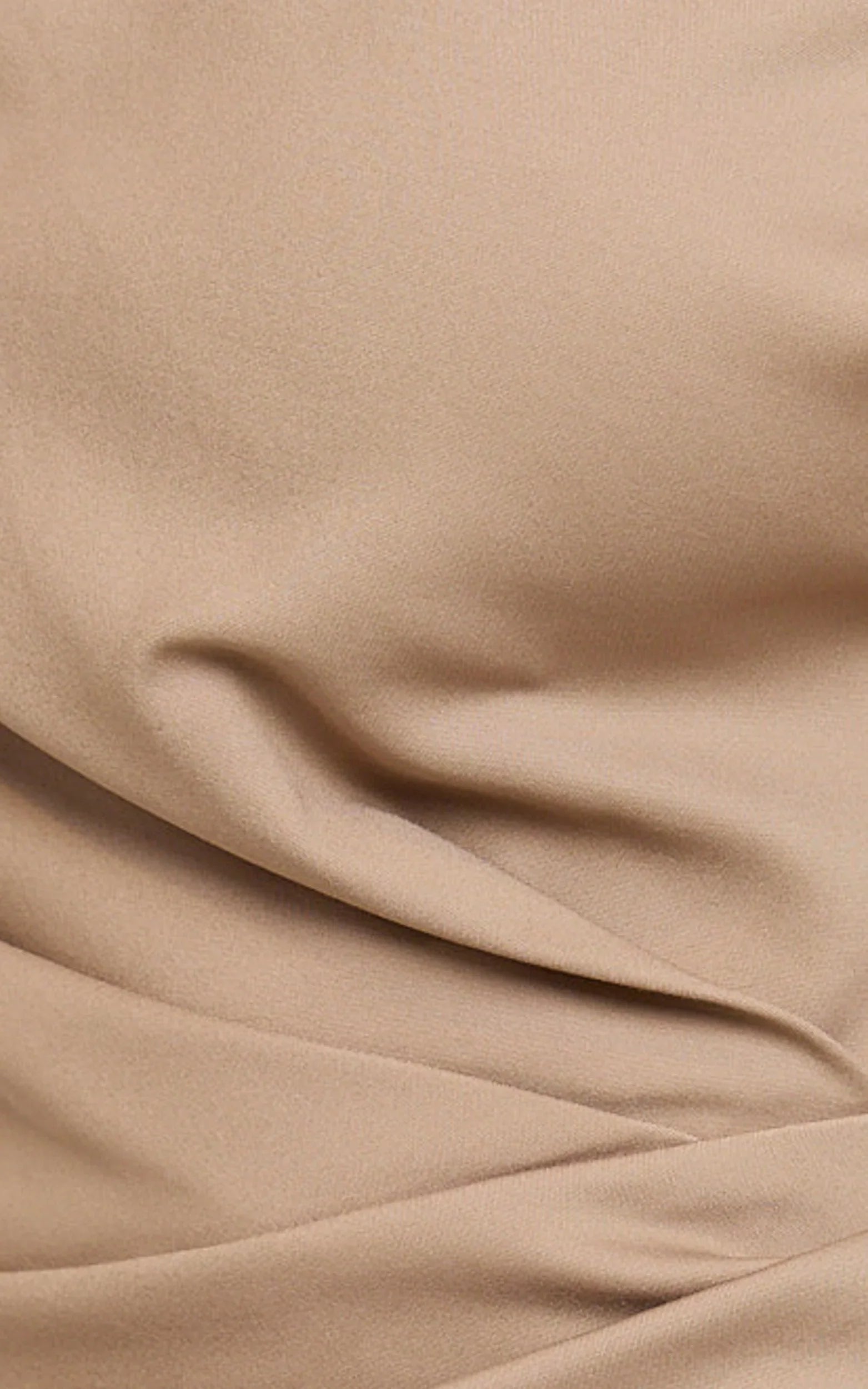 Alexandria Midi Dress - Tip Shoulder Draped Fitted Dress in Mocha