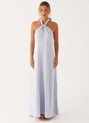 Golden Child Linen Maxi Dress - Blue